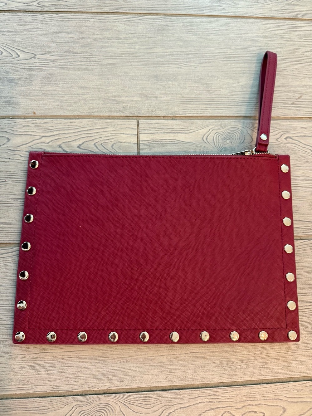 White House Black Market Burgundy Floral Studded Wristlet Clutch - Picture 3 of 12